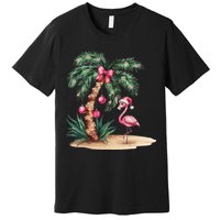 Flamingo Christmas In July Coquette Bow Palm Tree Summer Premium T-Shirt