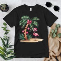 Flamingo Christmas In July Coquette Bow Palm Tree Summer Premium T-Shirt