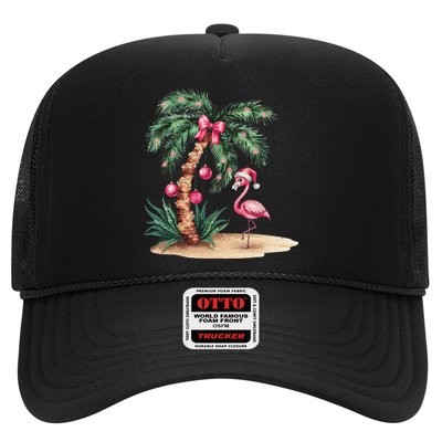 Flamingo Christmas In July Coquette Bow Palm Tree Summer Hat
