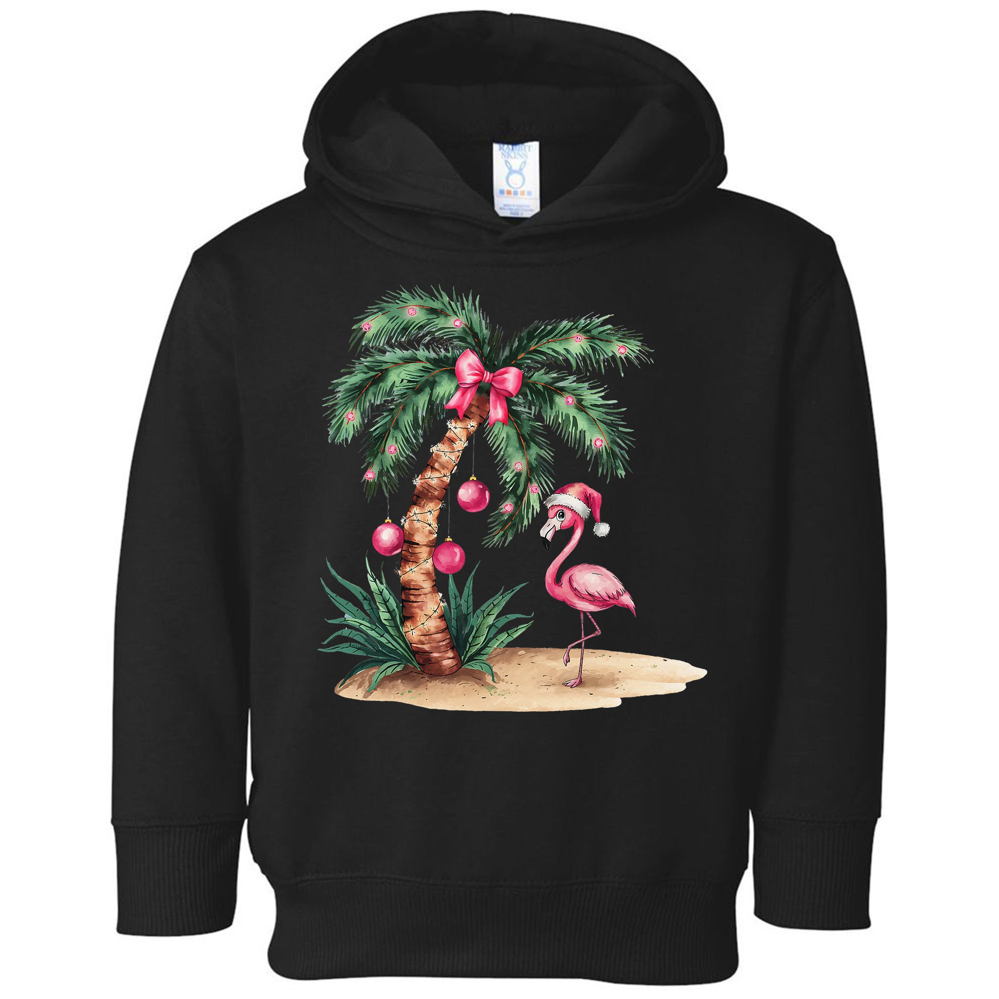 Flamingo Christmas In July Coquette Bow Palm Tree Summer Toddler Hoodie