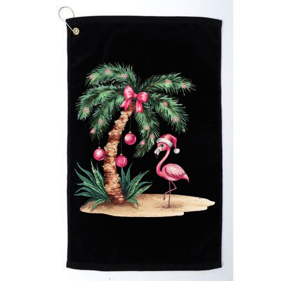 Flamingo Christmas In July Coquette Bow Palm Tree Summer Golf Towel