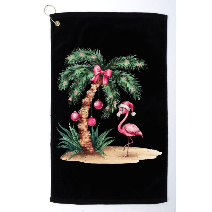 Flamingo Christmas In July Coquette Bow Palm Tree Summer Golf Towel