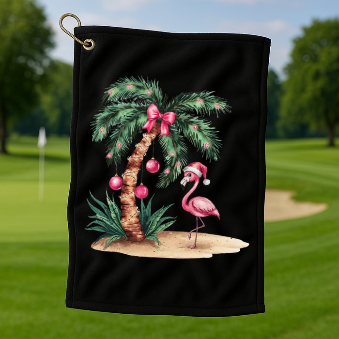 Flamingo Christmas In July Coquette Bow Palm Tree Summer Golf Towel
