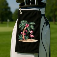 Flamingo Christmas In July Coquette Bow Palm Tree Summer Golf Towel