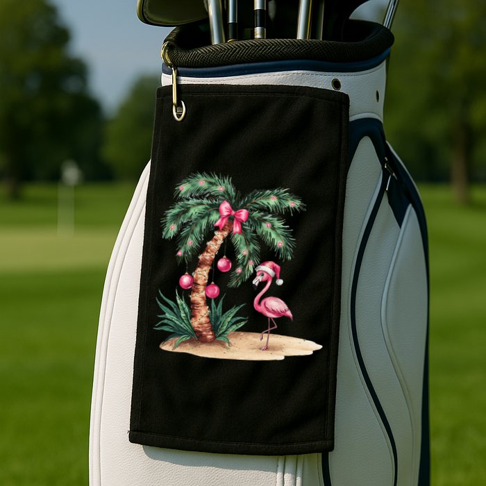 Flamingo Christmas In July Coquette Bow Palm Tree Summer Golf Towel