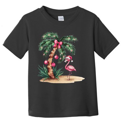 Flamingo Christmas In July Coquette Bow Palm Tree Summer Toddler T-Shirt