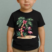 Flamingo Christmas In July Coquette Bow Palm Tree Summer Toddler T-Shirt