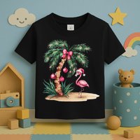 Flamingo Christmas In July Coquette Bow Palm Tree Summer Toddler T-Shirt