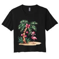 Flamingo Christmas In July Coquette Bow Palm Tree Summer Crop Top
