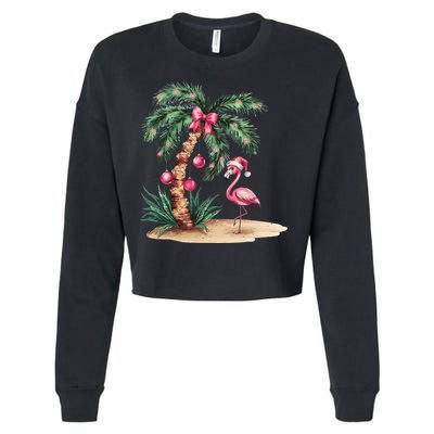 Flamingo Christmas In July Coquette Bow Palm Tree Summer Cropped Pullover Crew