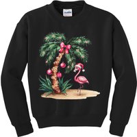 Flamingo Christmas In July Coquette Bow Palm Tree Summer Kids Sweatshirt