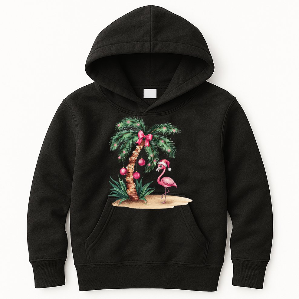 Flamingo Christmas In July Coquette Bow Palm Tree Summer Kids Hoodie