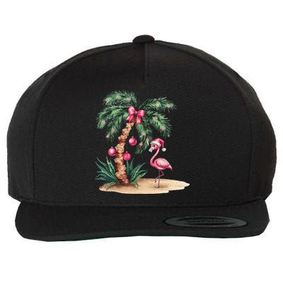 Flamingo Christmas In July Coquette Bow Palm Tree Summer Wool Snapback Cap