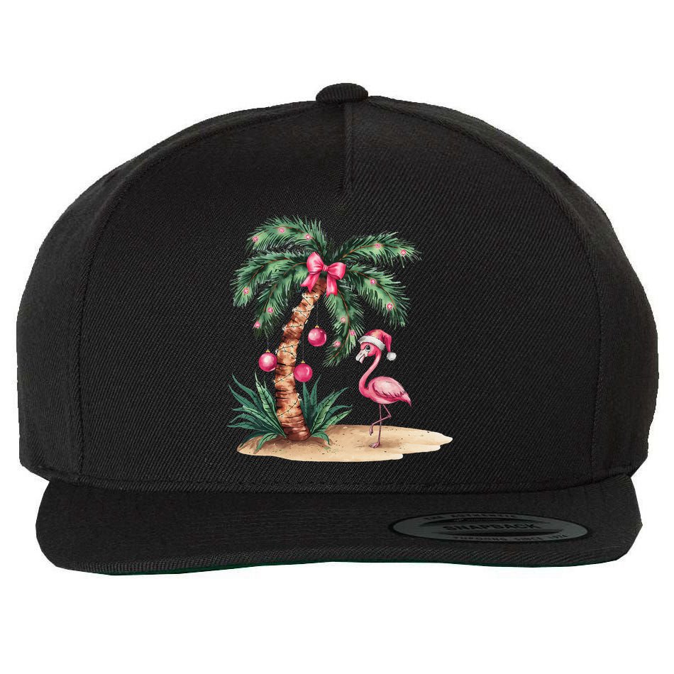 Flamingo Christmas In July Coquette Bow Palm Tree Summer Wool Snapback Cap