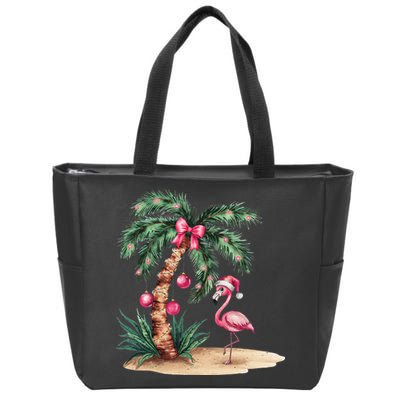 Flamingo Christmas In July Coquette Bow Palm Tree Summer Zip Tote Bag
