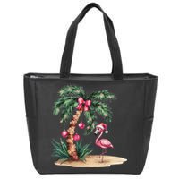 Flamingo Christmas In July Coquette Bow Palm Tree Summer Zip Tote Bag
