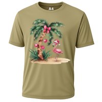 Flamingo Christmas In July Coquette Bow Palm Tree Summer Performance Shirt
