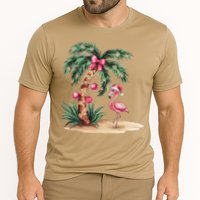 Flamingo Christmas In July Coquette Bow Palm Tree Summer Performance Shirt