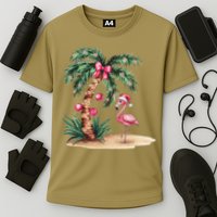 Flamingo Christmas In July Coquette Bow Palm Tree Summer Performance Shirt
