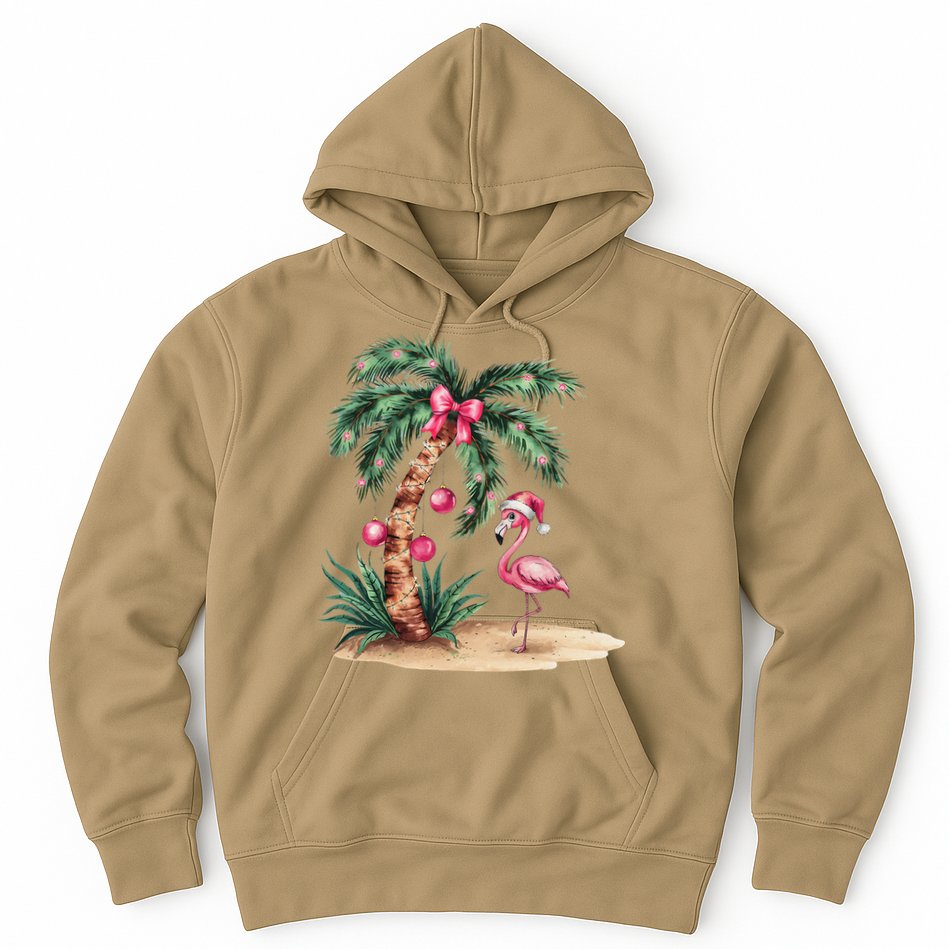 Flamingo Christmas In July Coquette Bow Palm Tree Summer Hoodie