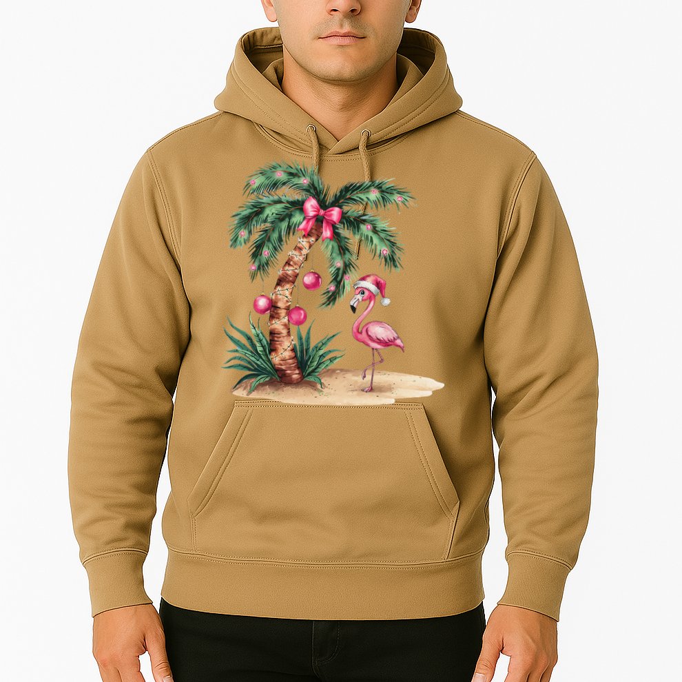 Flamingo Christmas In July Coquette Bow Palm Tree Summer Hoodie