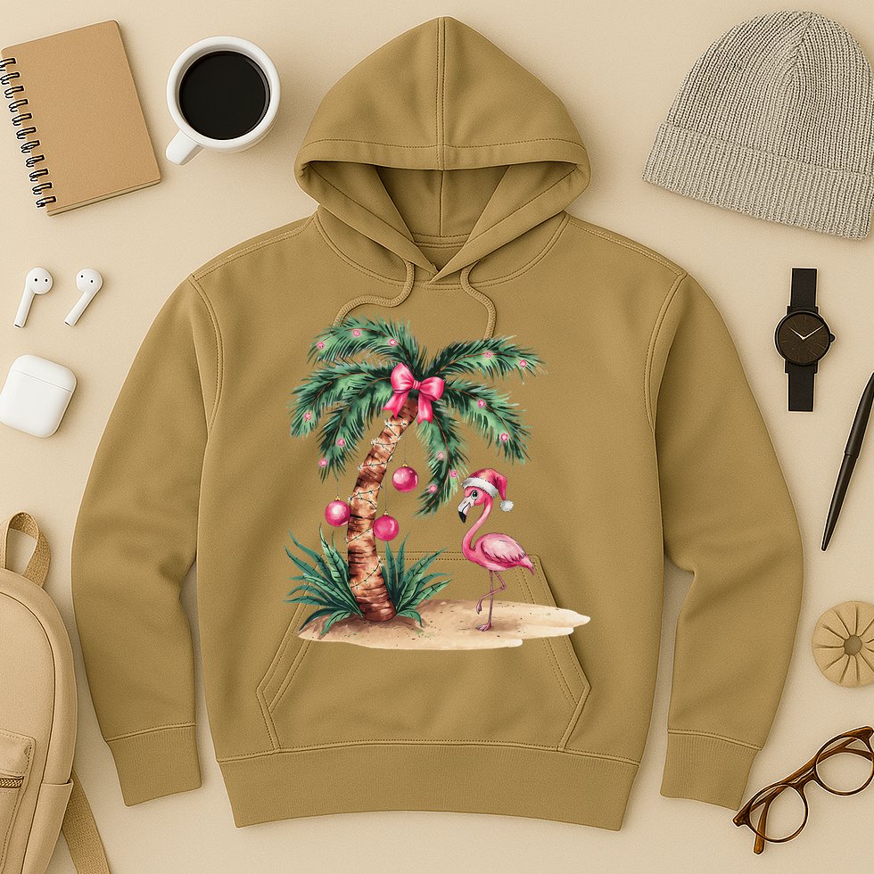 Flamingo Christmas In July Coquette Bow Palm Tree Summer Hoodie