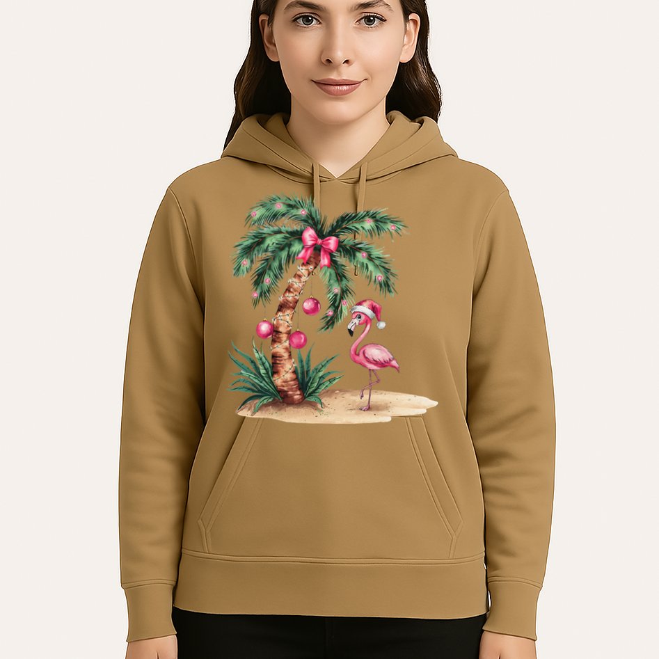 Flamingo Christmas In July Coquette Bow Palm Tree Summer Hoodie