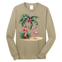Flamingo Christmas In July Coquette Bow Palm Tree Summer Long Sleeve Shirt