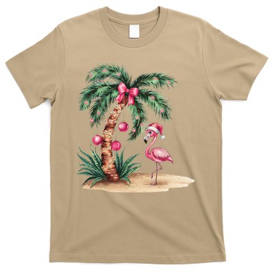 Flamingo Christmas In July Coquette Bow Palm Tree Summer T-Shirt