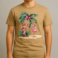 Flamingo Christmas In July Coquette Bow Palm Tree Summer T-Shirt