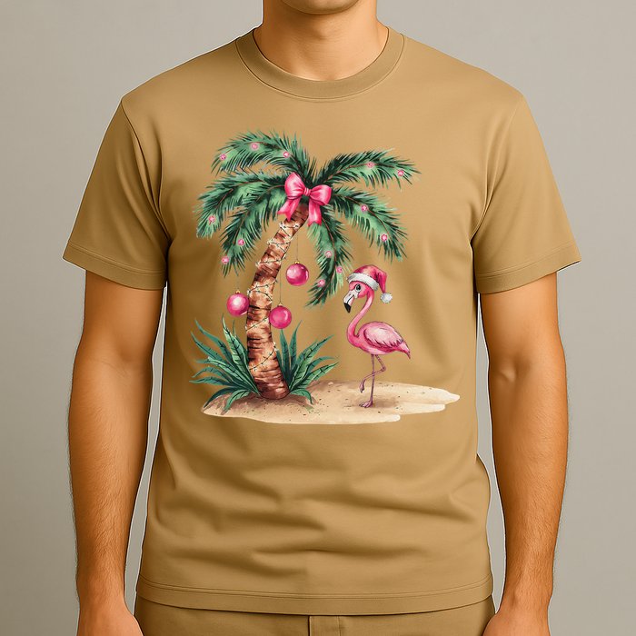 Flamingo Christmas In July Coquette Bow Palm Tree Summer T-Shirt