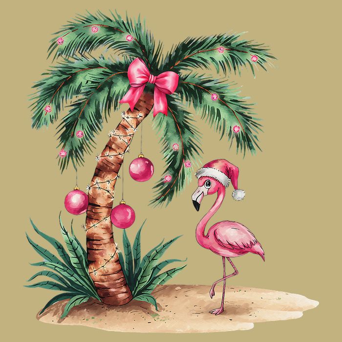 Flamingo Christmas In July Coquette Bow Palm Tree Summer T-Shirt