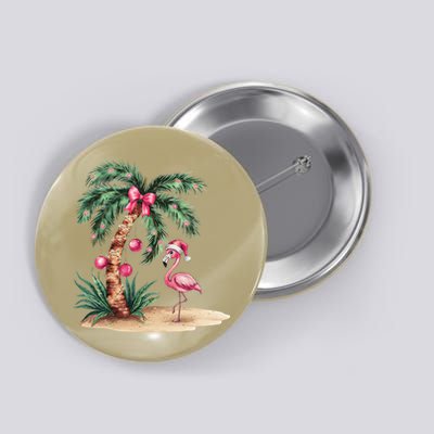 Flamingo Christmas In July Coquette Bow Palm Tree Summer Button