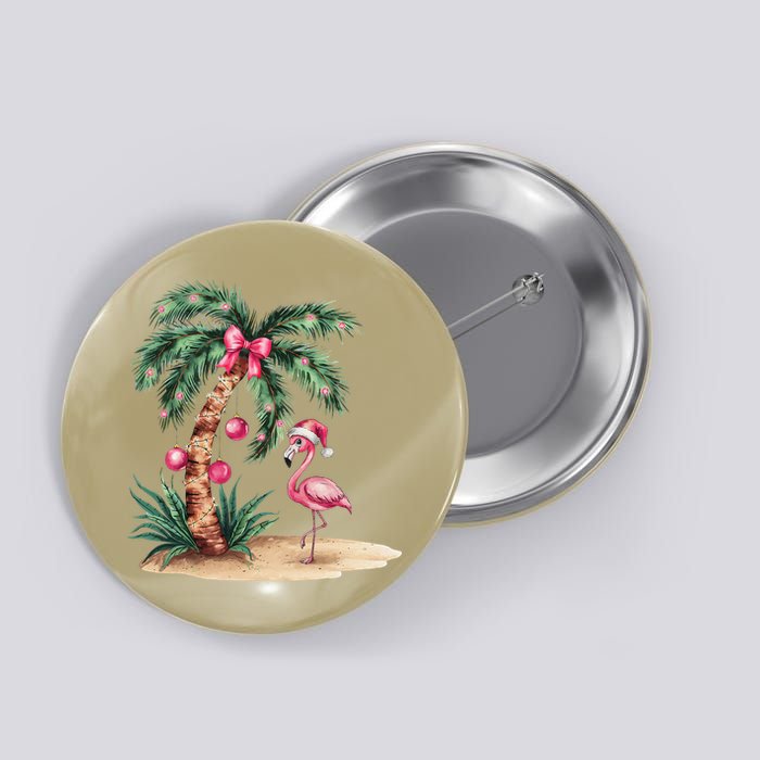 Flamingo Christmas In July Coquette Bow Palm Tree Summer Button