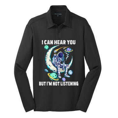 Funny Cat I Can Hear You But Im Listening Silk Touch Performance Long Sleeve Polo