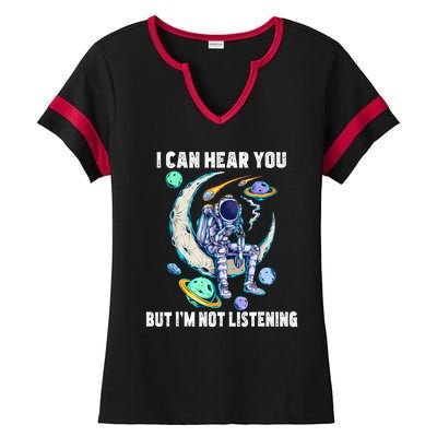 Funny Cat I Can Hear You But Im Listening Astronut Ladies Halftime Notch Neck Tee