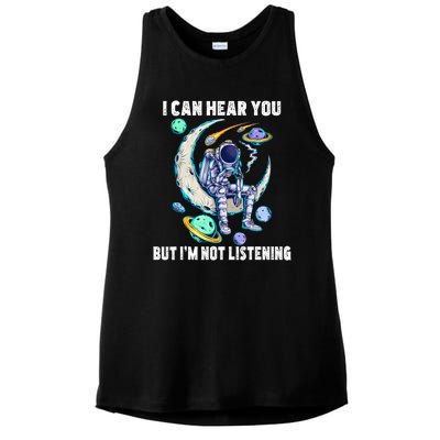 Funny Cat I Can Hear You But Im Listening Astronut Ladies PosiCharge Tri-Blend Wicking Tank