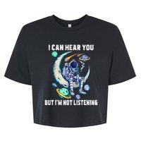 Funny Cat I Can Hear You But Im Listening Astronut Bella+Canvas Jersey Crop Tee