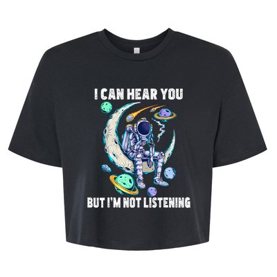 Funny Cat I Can Hear You But Im Listening Astronut Bella+Canvas Jersey Crop Tee