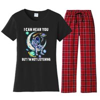 Funny Cat I Can Hear You But Im Listening Astronut Women's Flannel Pajama Set