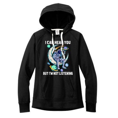 Funny Cat I Can Hear You But Im Listening Astronut Women's Fleece Hoodie