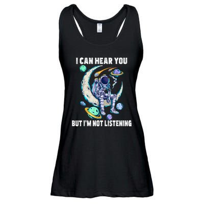 Funny Cat I Can Hear You But Im Listening Astronut Ladies Essential Flowy Tank