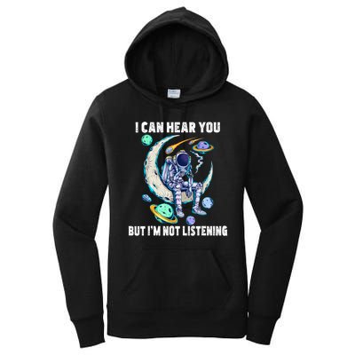 Funny Cat I Can Hear You But Im Listening Astronut Women's Pullover Hoodie