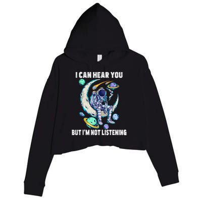 Funny Cat I Can Hear You But Im Listening Astronut Crop Fleece Hoodie