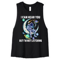 Funny Cat I Can Hear You But Im Listening Astronut Women's Racerback Cropped Tank