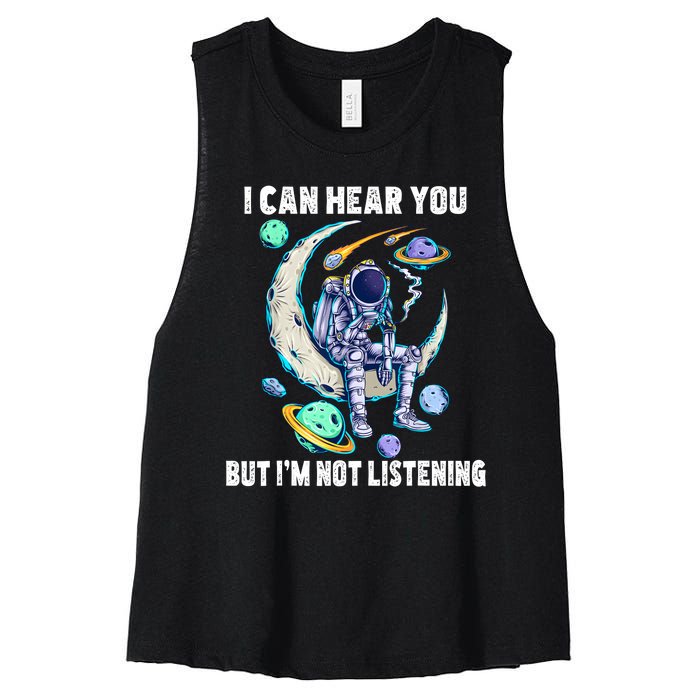 Funny Cat I Can Hear You But Im Listening Astronut Women's Racerback Cropped Tank