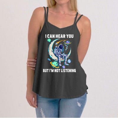 Funny Cat I Can Hear You But Im Listening Astronut Women's Strappy Tank