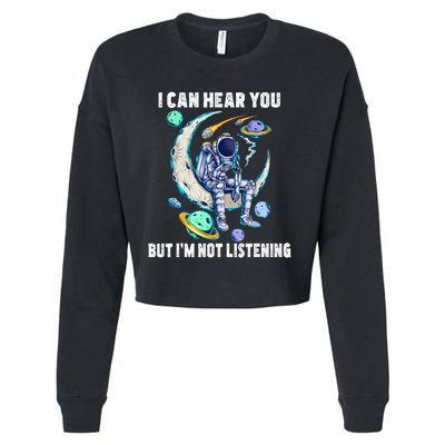 Funny Cat I Can Hear You But Im Listening Astronut Cropped Pullover Crew