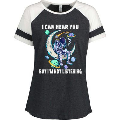 Funny Cat I Can Hear You But Im Listening Astronut Enza Ladies Jersey Colorblock Tee