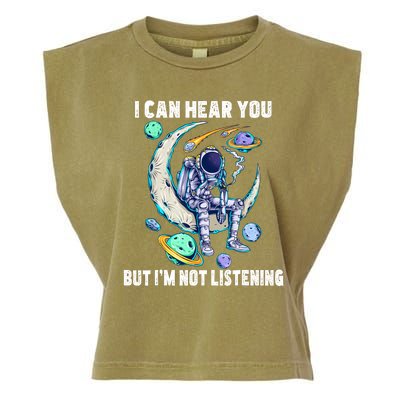 Funny Cat I Can Hear You But Im Listening Astronut Garment-Dyed Women's Muscle Tee